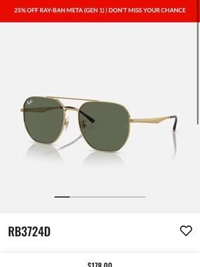 Ray-Ban Gold Frame Sunglasses with Green Lenses